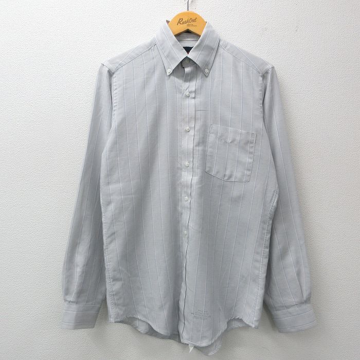 M★古着 長袖 シャツ メンズ 90年代 90s USA製 薄グレー ストライプ 25jan08 中古 トップス