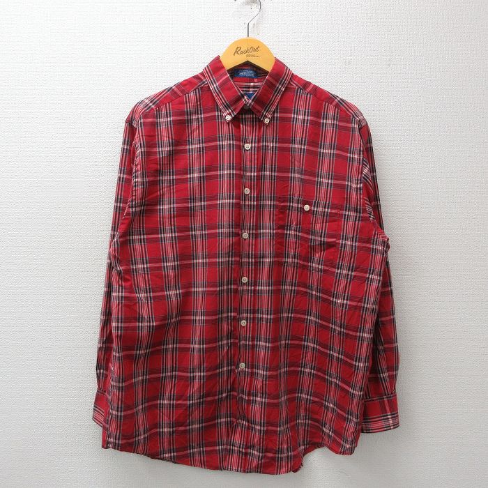 L★古着 タウンクラフト 長袖 シャツ メンズ 90年代 90s ボタンダウン 赤他 レッド チェック 25jan08 中古 トップス