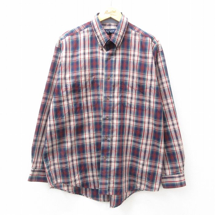 XL★古着 バンヒューセン 長袖 シャツ メンズ ボタンダウン 紺他 ネイビー チェック 25jan14 中古 トップス
