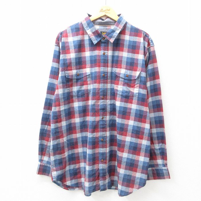 【50%OFF】XL★古着 リー Lee 長袖 シャツ メンズ 紺他 ネイビー チェック 25jan14 中古 トップス