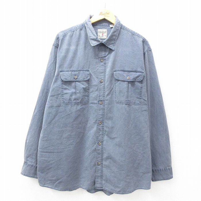 【50%OFF】XL★古着 レッドヘッド 長袖 シャツ メンズ 大きいサイズ ロング丈 薄紺 ネイビー 25jan14 中古 トップス
