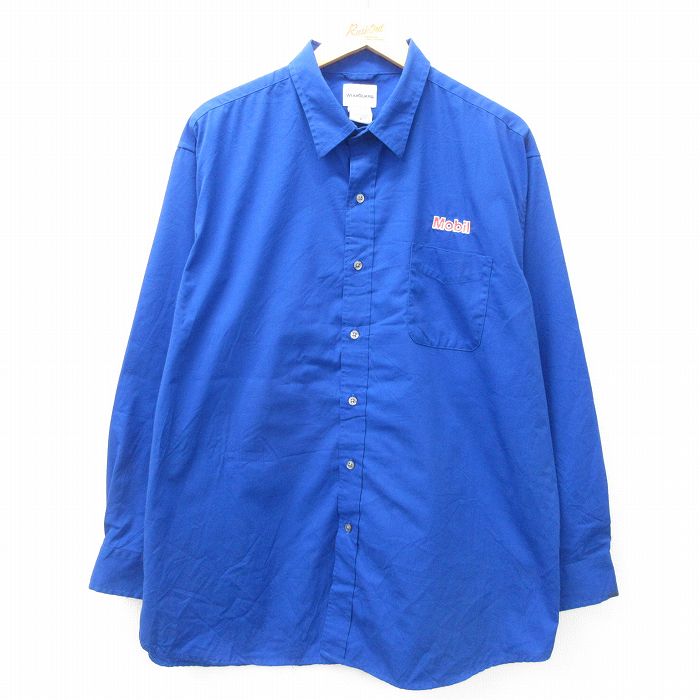 【50%OFF】XL★古着 Wear Guard 長袖 シャツ メンズ Mobil ロング丈 青 ブルー 25jan16 中古 トップス