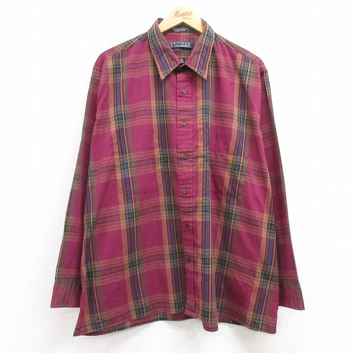 XL★古着 バンヒューセン 長袖 シャツ メンズ 大きいサイズ 紫他 パープル チェック 25jan17 中古 トップス