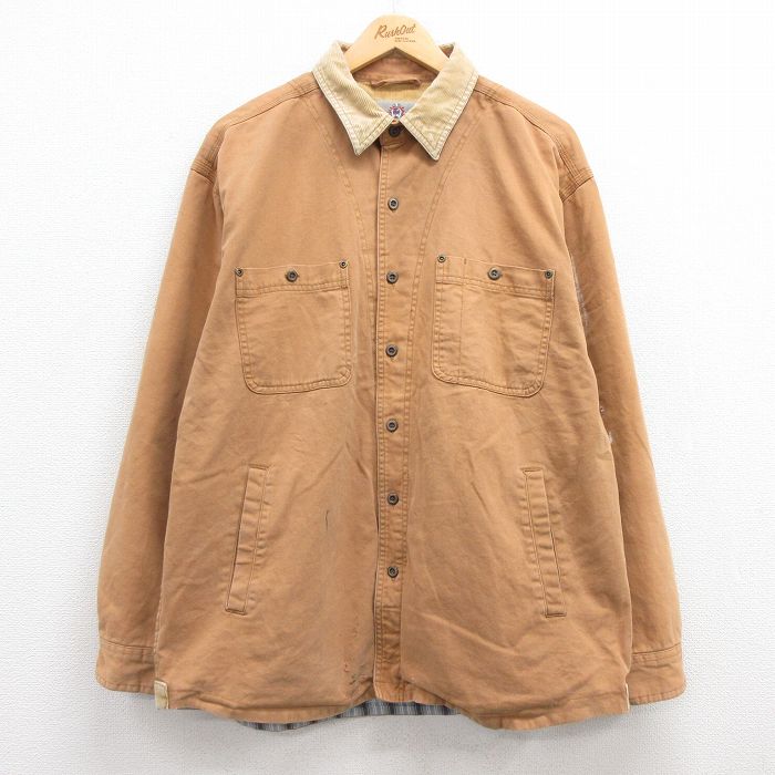 【50%OFF】XL★古着 THE TERRITORY 長袖 シャツ メンズ 00年代 00s コットン 襟コーデュロイ 茶他 ブラウン 25jan17 中古 トップス