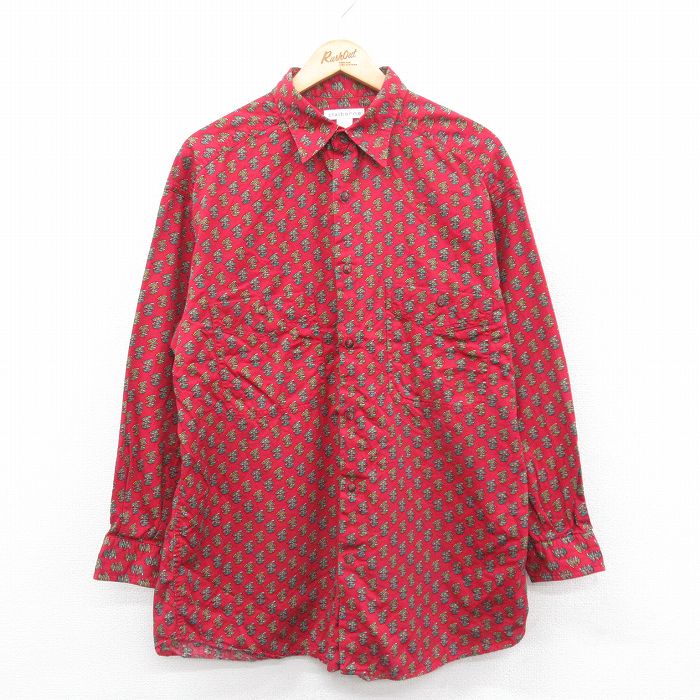 【50%OFF】L★古着 長袖 シャツ メンズ 00年代 00s 総柄 コットン 赤 レッド 25jan18 中古 トップス