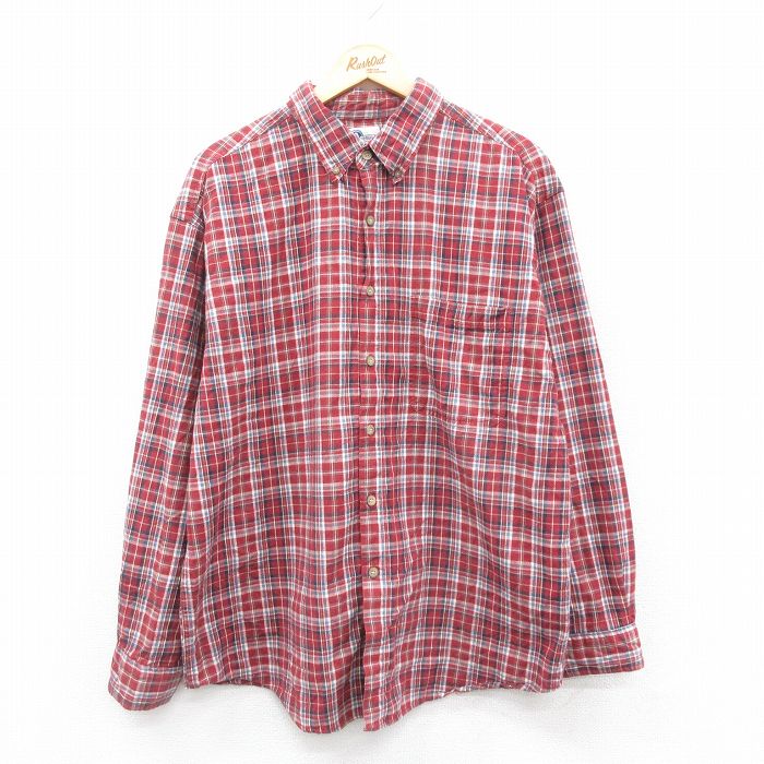 M★古着 アリゾナジーンズ 長袖 シャツ メンズ 00年代 00s コットン ボタンダウン 赤他 レッド チェック 25jan18 中古 トップス