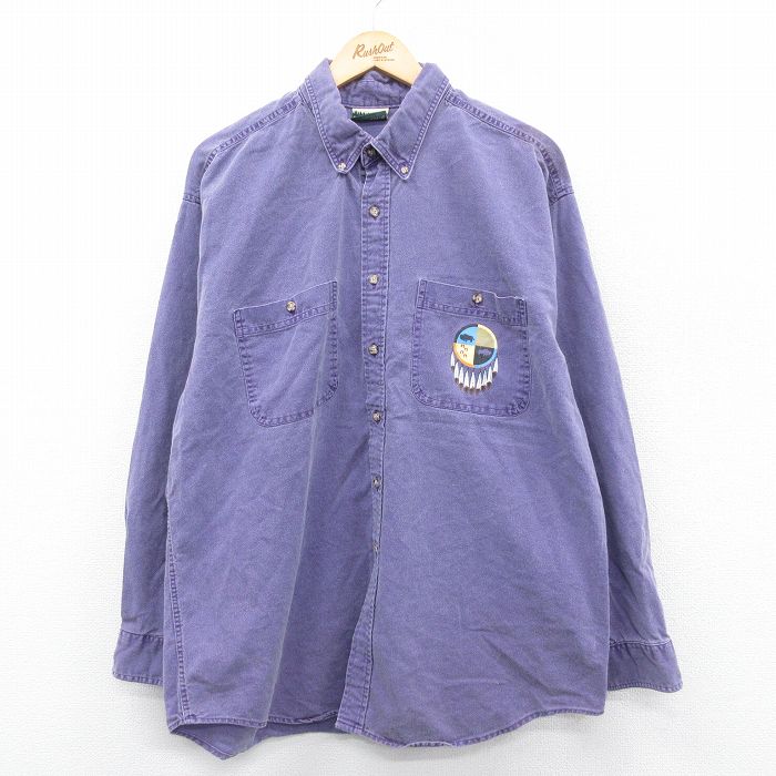 【20%OFF】XL★古着 長袖 シャツ メンズ 00年代 00s バッファロー 紫 パープル デニム 25jan18 中古 トップス