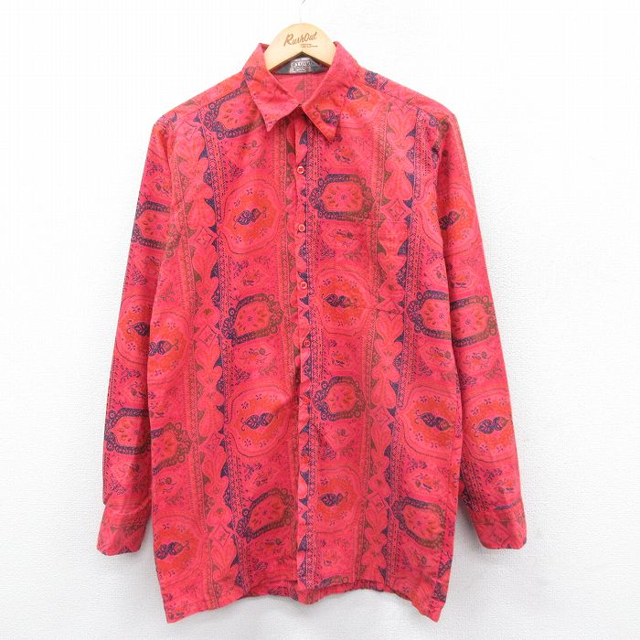 【50%OFF】M★古着 ルティグレ 長袖 シャツ メンズ 80年代 80s コットン USA製 濃ピンク系 25jan18 中古 トップス