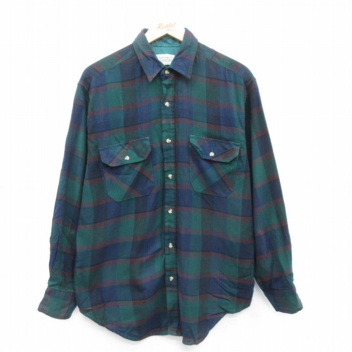 L★古着 長袖 シャツ メンズ 00年代 00s 緑 グリーン チェック 25jan18 中古 トップス