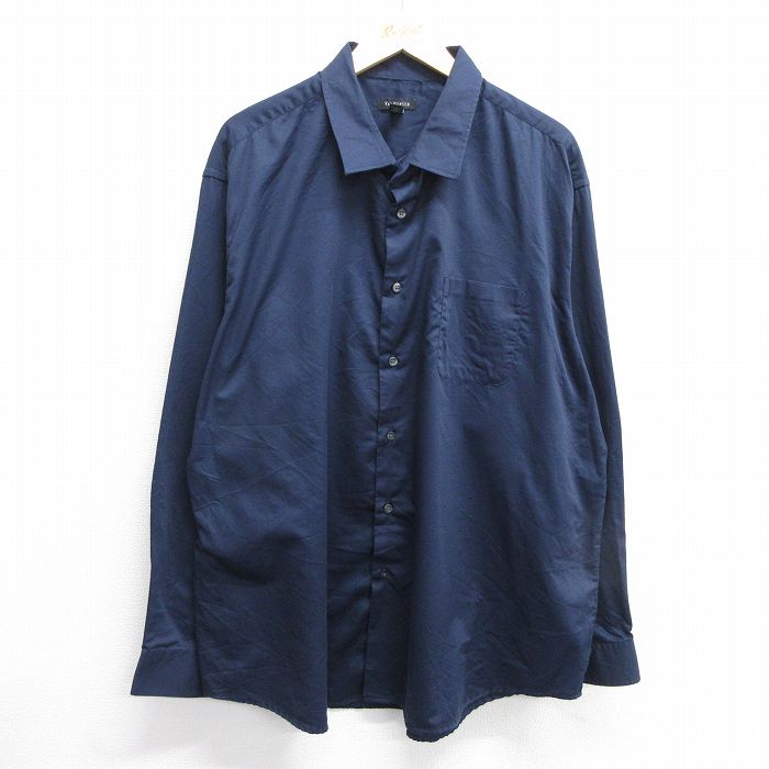 XL★古着 バンヒューセン 長袖 シャツ メンズ 大きいサイズ ロング丈 紺 ネイビー 25jan22 中古 トップス