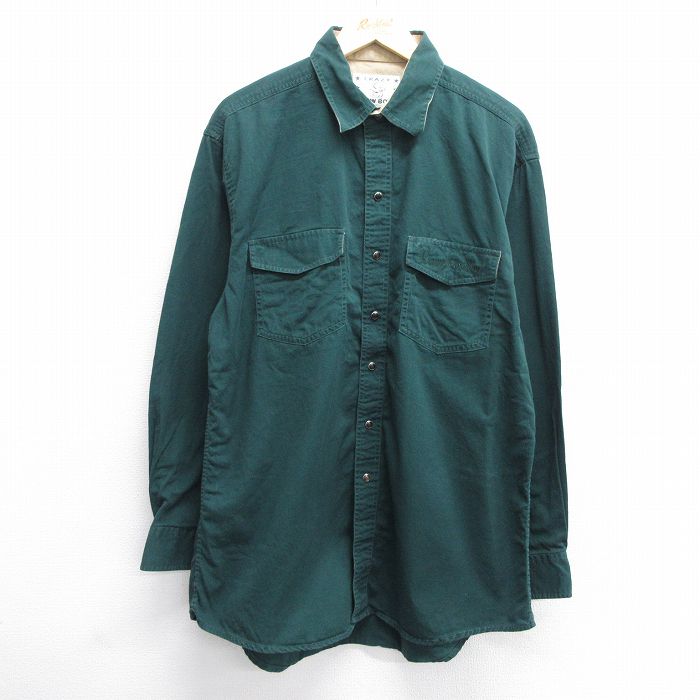 【50%OFF】XL★古着 長袖 ウエスタン シャツ メンズ Crazy Cowboy 大きいサイズ ロング丈 コットン 緑 グリーン 25jan22 中古 トップス