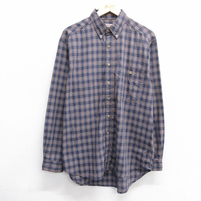 【50%OFF】XL★古着 ラングラー Wrangler 長袖 シャツ メンズ ボタンダウン 紺他 ネイビー チェック 25jan22 中古 トップス