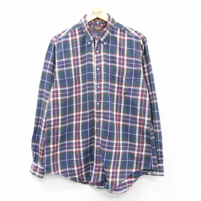 【20%OFF】XL★古着 長袖 シャツ メンズ 90年代 90s コットン ボタンダウン USA製 紺他 ネイビー チェック 25jan25 中古 トップス