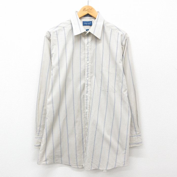 【50%OFF】XL★古着 タウンクラフト 長袖 シャツ メンズ 90年代 90s ロング丈 ベージュ他 カーキ ストライプ 25jan25 中古 トップス