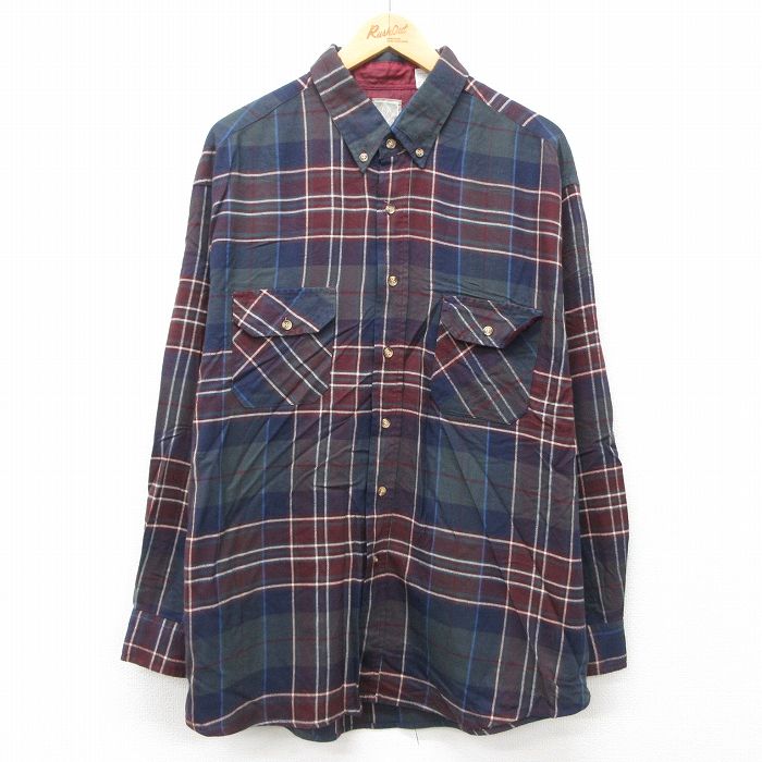 【50%OFF】XL★古着 長袖 シャツ メンズ 00年代 00s 大きいサイズ ロング丈 ボタンダウン 緑他 グリーン チェック 25jan25 中古 トップス