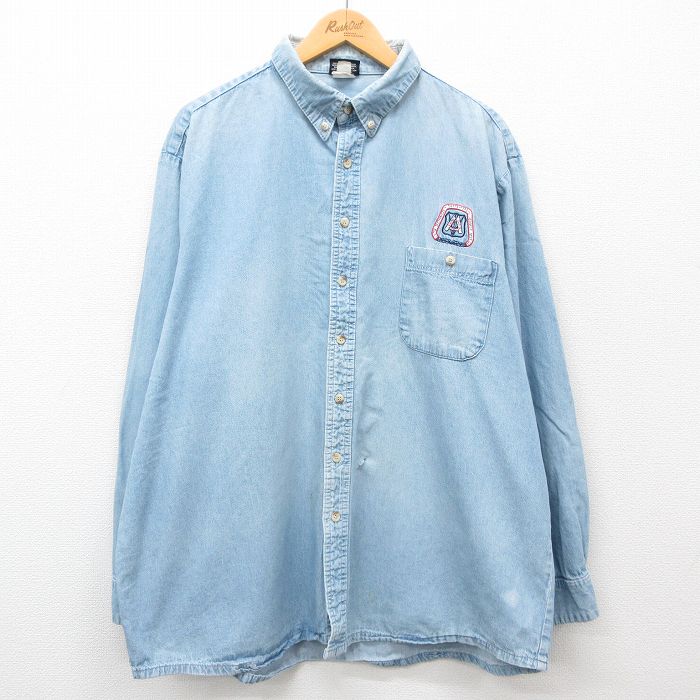 【50%OFF】XL★古着 長袖 シャツ メンズ 90年代 90s CARPENTERS 大きいサイズ ボタンダウン USA製 薄紺 ネイビー デニム 25jan25 中古 トップス