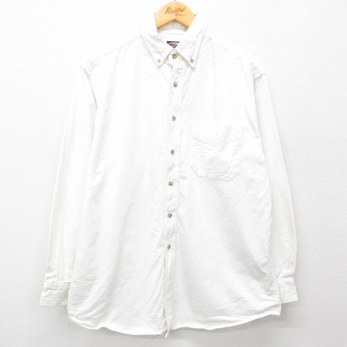 XL★古着 長袖 シャツ メンズ 90年代 90s 大きいサイズ コットン ボタンダウン USA製 白 ホワイト デニム 25feb06 中古 トップス
