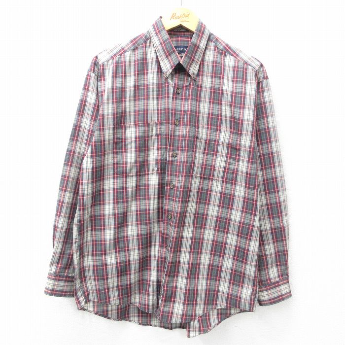 L★古着 バンヒューセン 長袖 シャツ メンズ ボタンダウン エンジ他 チェック 25feb06 中古 トップス