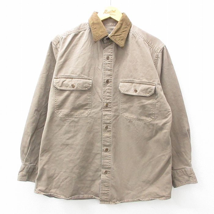 L★古着 ウールリッチ WOOLRICH 長袖 シャツ メンズ コットン 茶系 ブラウン 25feb06 中古 トップス