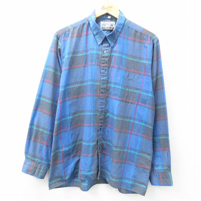 L★古着 長袖 シャツ メンズ 90年代 90s ボタンダウン 紺他 ネイビー チェック 25feb06 中古 トップス