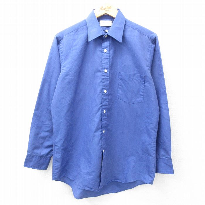 L★古着 シアーズ 長袖 シャツ メンズ 90年代 90s 紺 ネイビー ストライプ 25feb06 中古 トップス