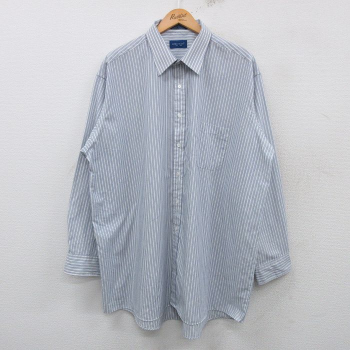 XL★古着 タウンクラフト 長袖 シャツ メンズ 薄紺他 ネイビー ストライプ 25feb12 中古 トップス