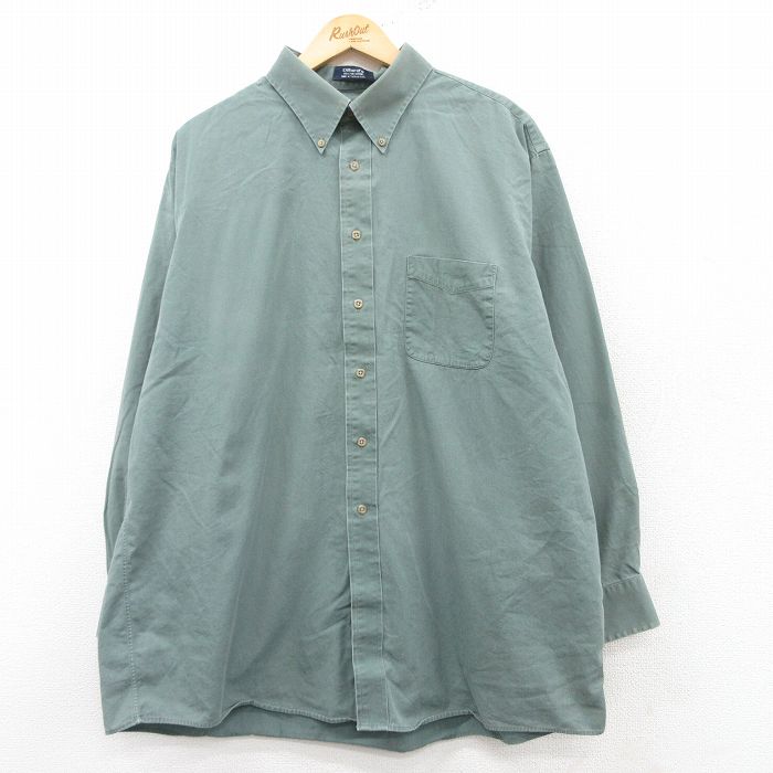 【50%OFF】XL★古着 長袖 シャツ メンズ 90年代 90s ロング丈 コットン ボタンダウン 緑系 グリーン 25feb10 中古 トップス