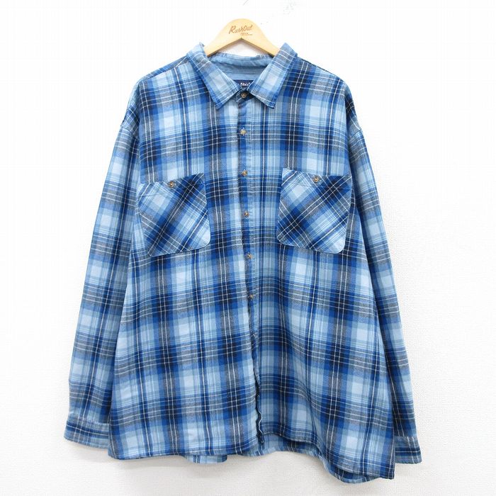 XL★古着 長袖 シャツ メンズ 90年代 90s 大きいサイズ ロング丈 紺他 ネイビー チェック 25feb10 中古 トップス