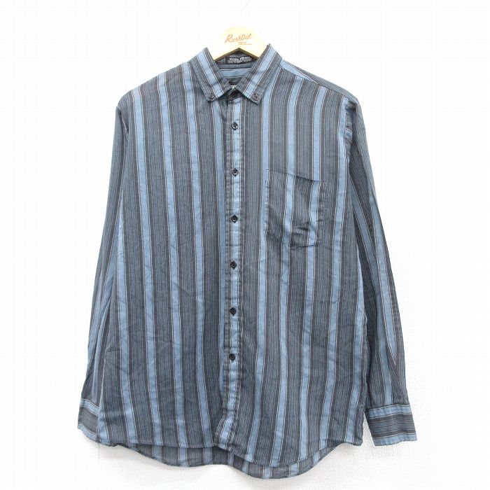 M★古着 長袖 シャツ メンズ 90年代 90s ボタンダウン 紺系他 ネイビー ストライプ 25feb10 中古 トップス
