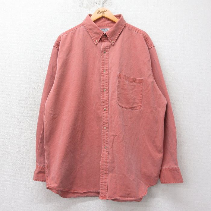 【50%OFF】XL★古着 長袖 シャツ メンズ 90年代 90s 大きいサイズ ロング丈 コットン ボタンダウン ピンク系 25feb15 中古 トップス