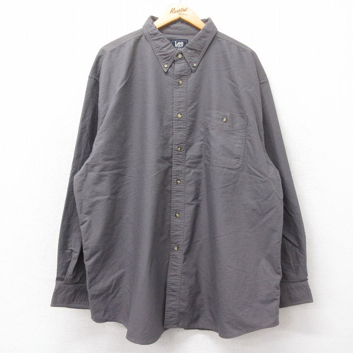 XL★古着 リー Lee 長袖 シャツ メンズ 00年代 00s 大きいサイズ ロング丈 コットン ボタンダウン グレー 25feb15 中古 トップス