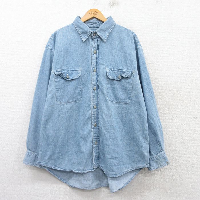 XL★古着 ギャップ GAP 長袖 ブランド シャツ メンズ 00年代 00s 大きいサイズ ロング丈 コットン 紺 ネイビー デニム 25feb15 中古 トップス