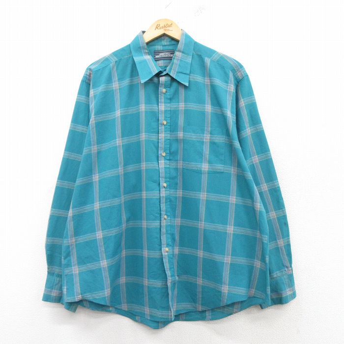 XL★古着 長袖 シャツ メンズ 90年代 90s 大きいサイズ 青緑他 チェック 25feb15 中古 トップス
