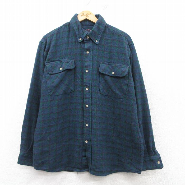 XL★古着 長袖 シャツ メンズ 00年代 00s ボタンダウン 紺他 ネイビー チェック 25feb15 中古 トップス