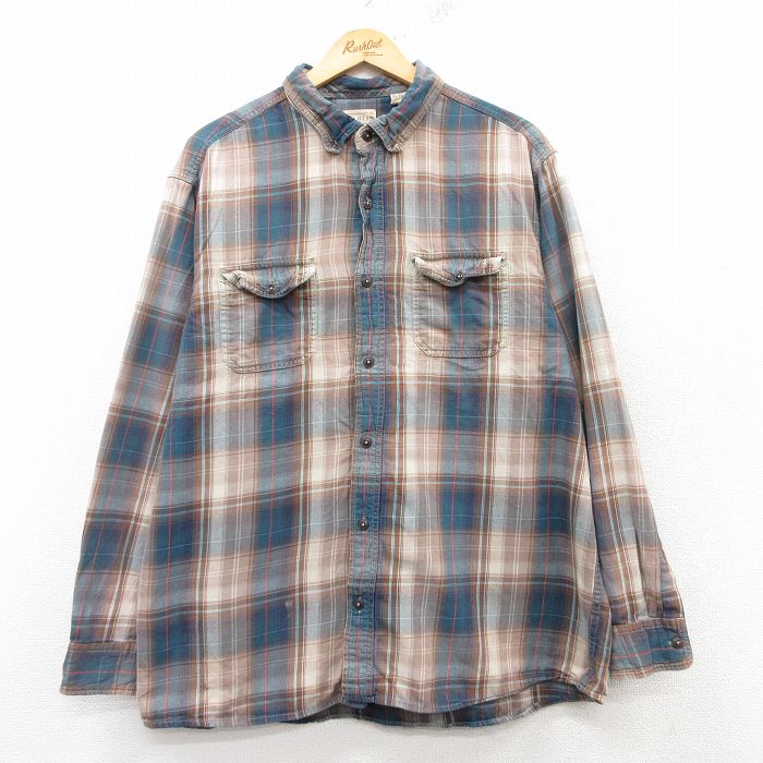 XL★古着 レッドヘッド 長袖 シャツ メンズ コットン ボタンダウン 紺他 ネイビー チェック 25feb15 中古 トップス