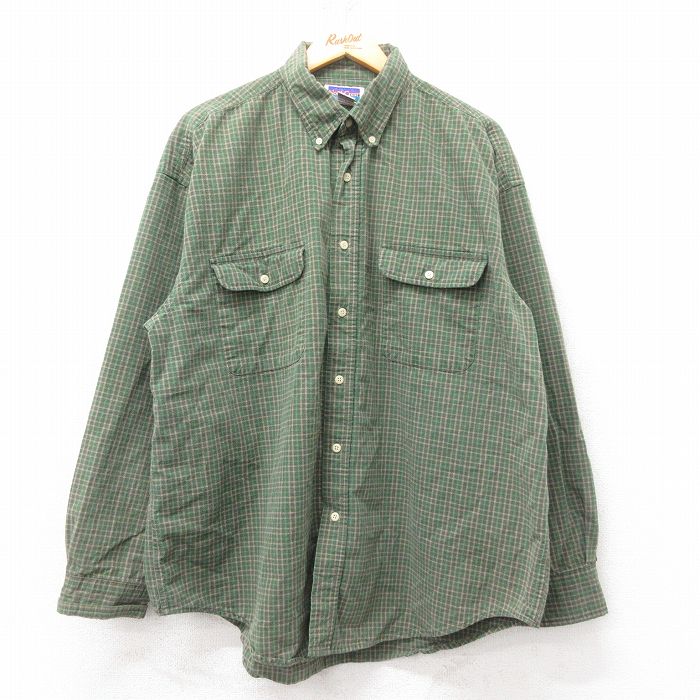 【20%OFF】XL★古着 長袖 シャツ メンズ 00年代 00s 大きいサイズ ボタンダウン 緑他 グリーン チェック 25feb15 中古 トップス