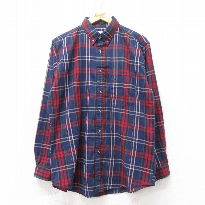 XL★古着 長袖 シャツ メンズ 90年代 90s ボタンダウン 紺他 ネイビー チェック 25feb15 中古 トップス