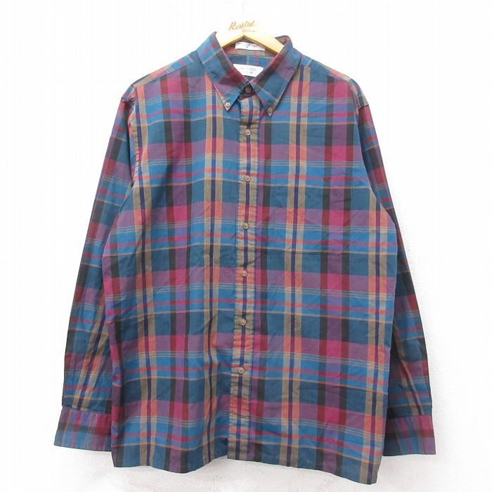 【20%OFF】XL★古着 アロー 長袖 シャツ メンズ 90年代 90s ボタンダウン 紺他 ネイビー チェック 25feb15 中古 トップス