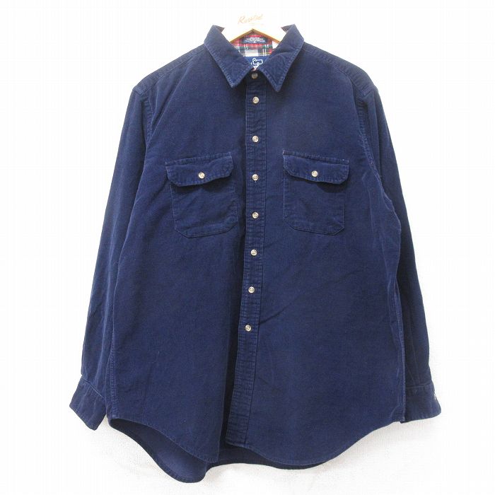 XL★古着 ウールリッチ WOOLRICH 長袖 シャツ メンズ 90年代 90s コーデュロイ コットン 紺 ネイビー 【spe】 25feb15 中古 トップス