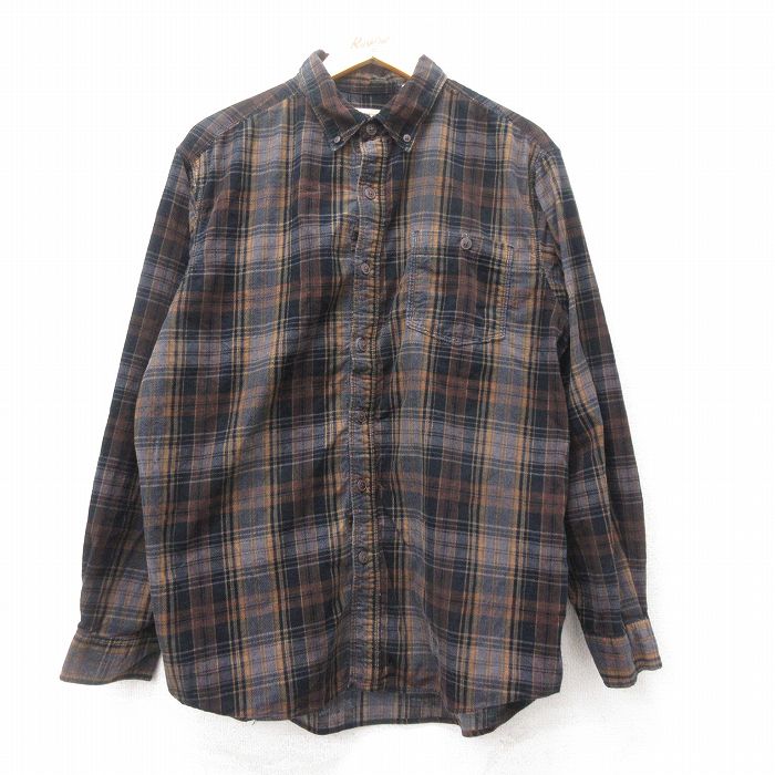 XL★古着 レッドヘッド 長袖 シャツ メンズ コーデュロイ コットン ボタンダウン 黒他 ブラック チェック 25feb15 中古 トップス