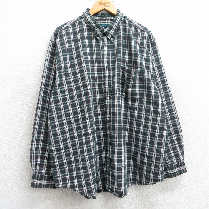 XL★古着 長袖 シャツ メンズ 00年代 00s 大きいサイズ コットン ボタンダウン 緑他 グリーン チェック 25feb17 中古 トップス
