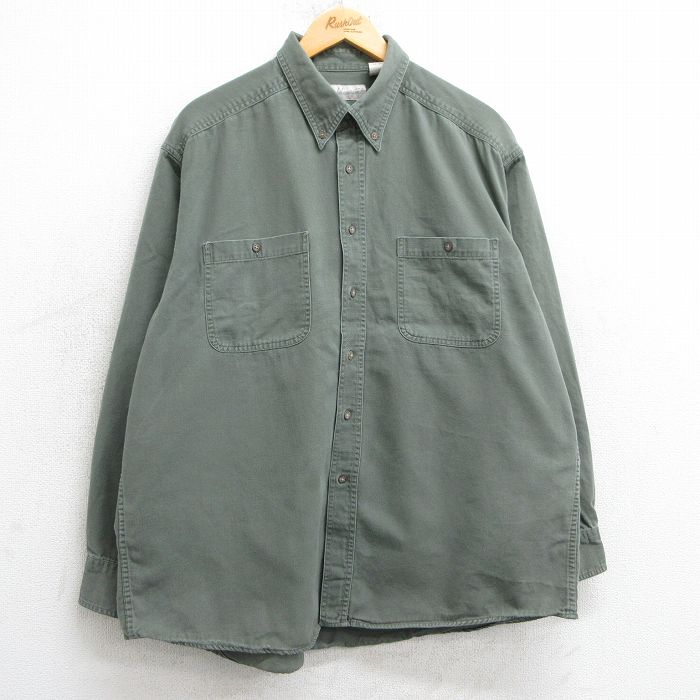 XL★古着 長袖 シャツ メンズ 00年代 00s 大きいサイズ コットン ボタンダウン 濃緑系 グリーン 25feb17 中古 トップス