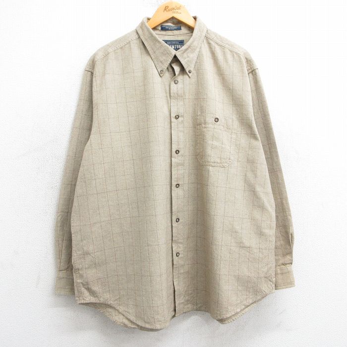 XL★古着 長袖 シャツ メンズ 00年代 00s 大きいサイズ ボタンダウン ベージュ他 カーキ チェック 25feb17 中古 トップス