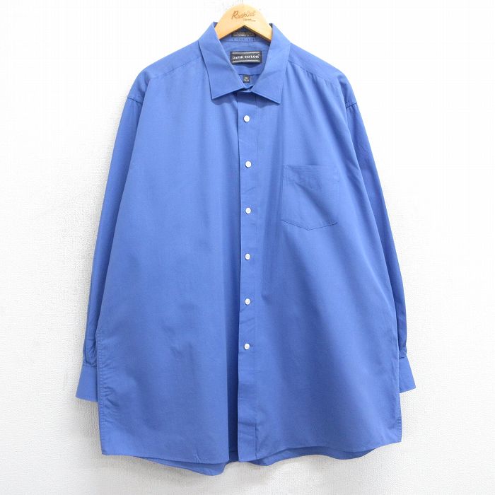 XL★古着 長袖 シャツ メンズ 90年代 90s 大きいサイズ ロング丈 薄紺 ネイビー 25feb17 中古 トップス