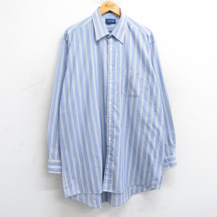XL★古着 タウンクラフト 長袖 シャツ メンズ 90年代 90s ロング丈 薄紺他 ネイビー ストライプ 25feb17 中古 トップス