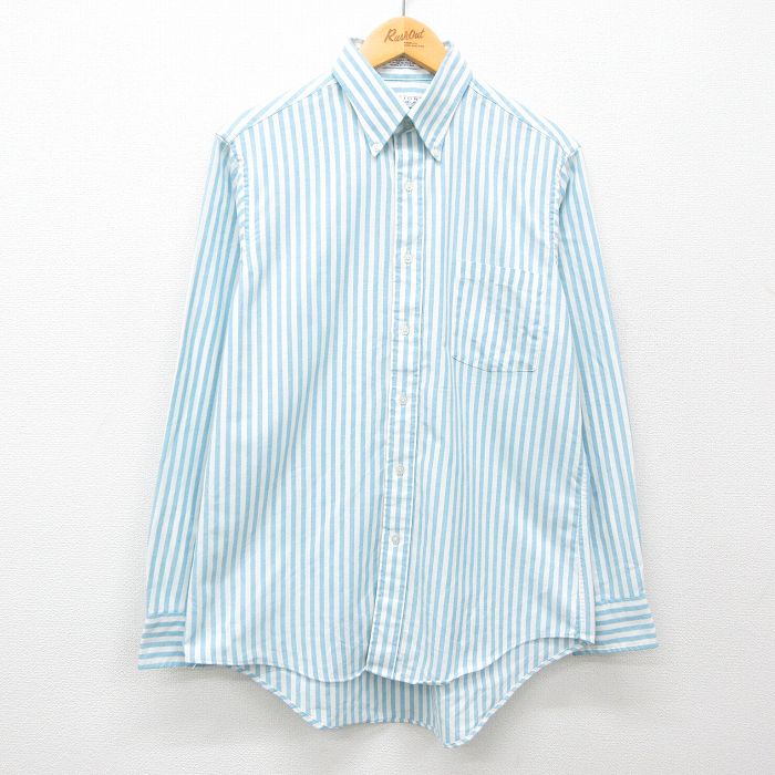 L★古着 バンヒューセン 長袖 シャツ メンズ 90年代 90s ボタンダウン 水色 ストライプ 25feb17 中古 トップス