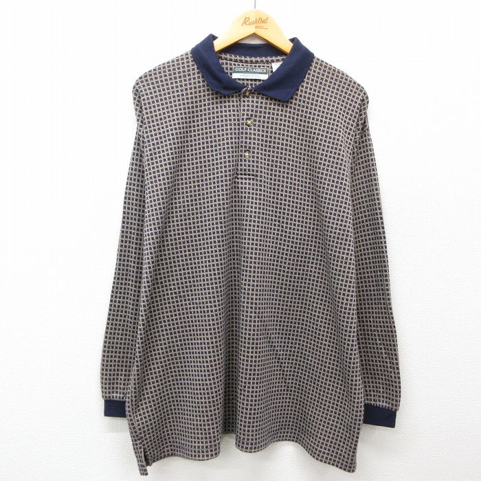 XL★古着 マンシングウェア 長袖 ポロ シャツ メンズ 90年代 90s 大きいサイズ 紺他 ネイビー 25feb17 中古 トップス