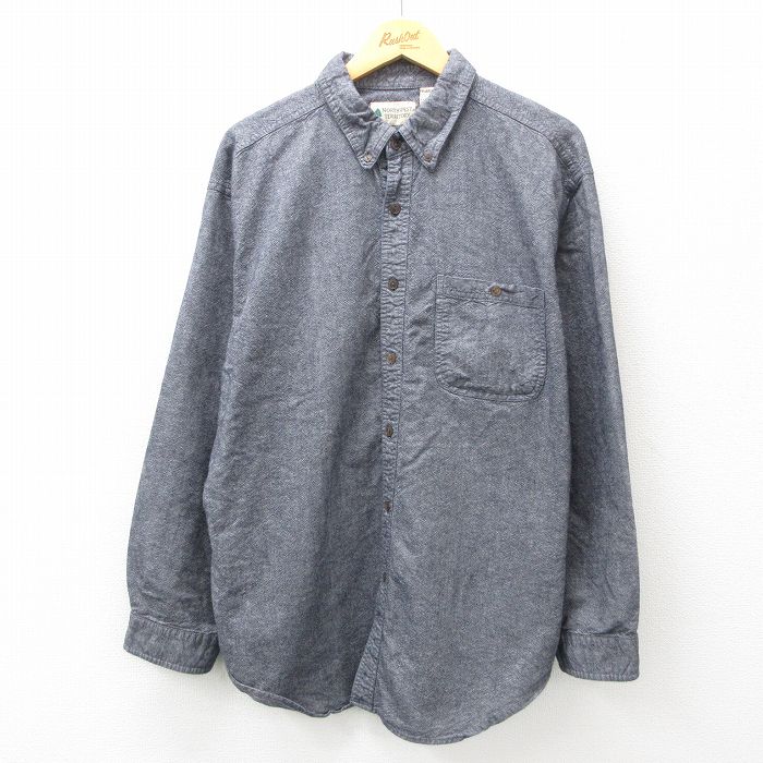 XL★古着 長袖 シャツ メンズ コットン ボタンダウン 黒 ブラック 25feb19 中古 トップス