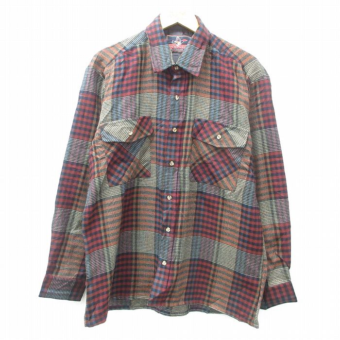【50%OFF】L★古着 長袖 シャツ メンズ 00年代 00s エンジ チェック 25feb19 中古 トップス