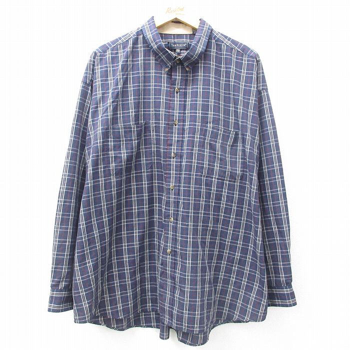 XL★古着 バンヒューセン 長袖 シャツ メンズ 大きいサイズ ボタンダウン 紺 ネイビー チェック 25feb19 中古 トップス